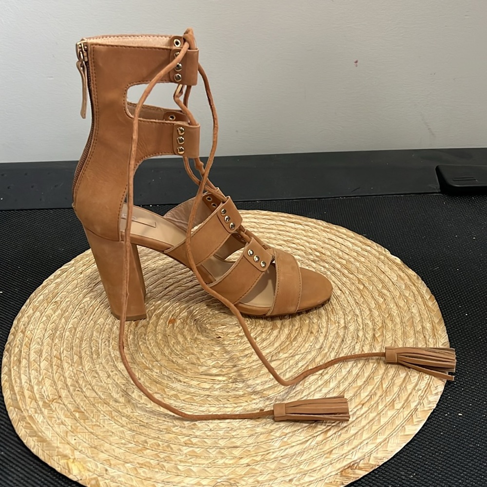 Aldo Cognac Brown Leather Suede Gladiator Heel Sandals Size 6.5